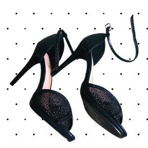 Le Chateau black sparkle peep toe heels with ankle straps